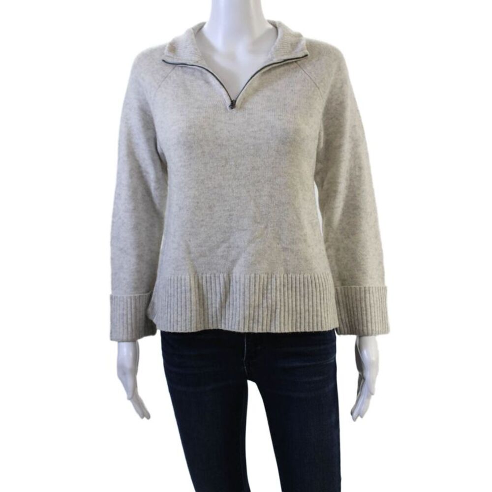 SWTR Womens Gray Extrafine Merino Cashmere Pullover Mock Neck Zip Size XS